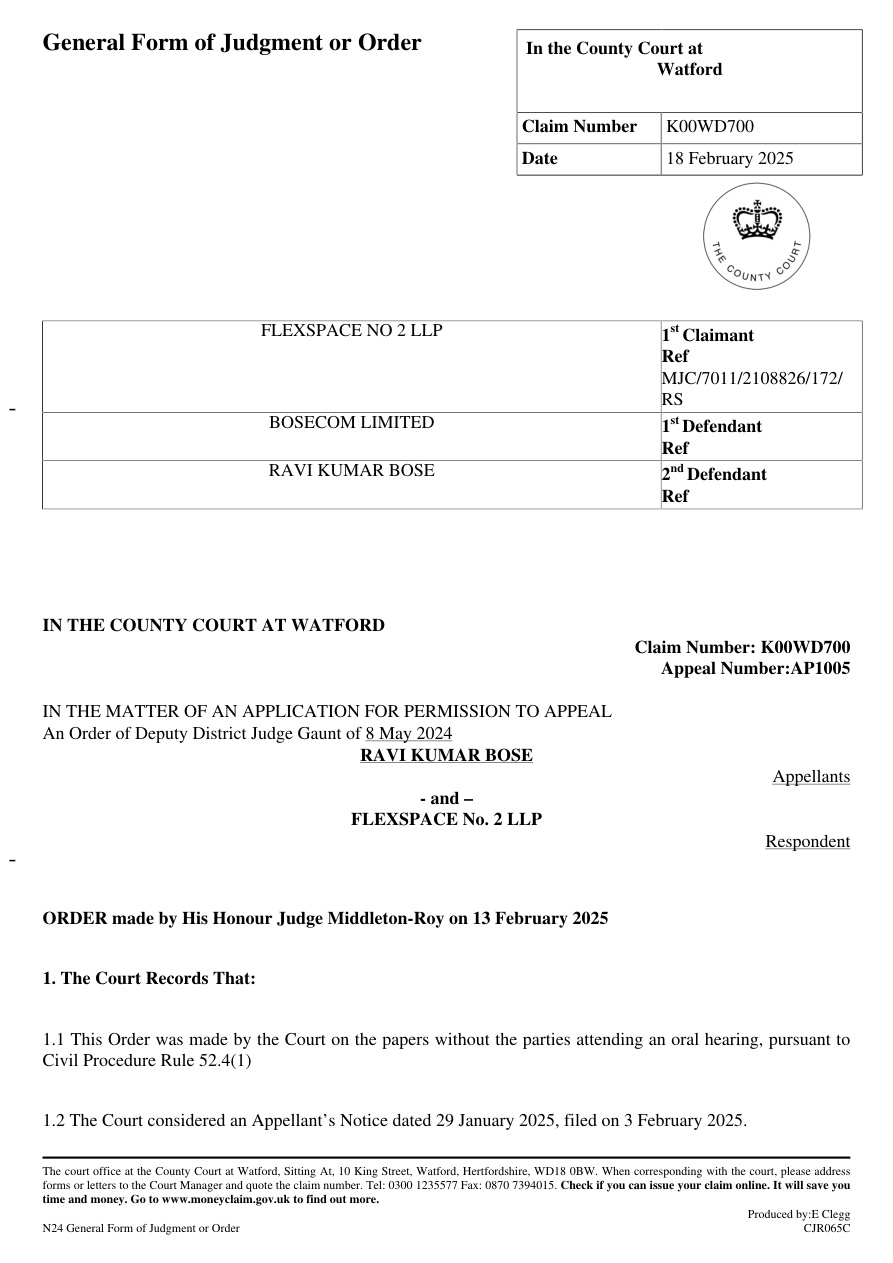Preview: Appeal order — HHJ Middleton-Roy 13 Feb 2025