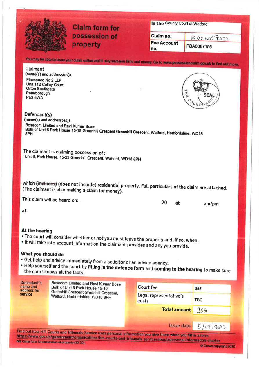 Preview: Claim form for possession