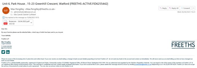 Preview: Defence Ex 4A — Initial Freeths contact