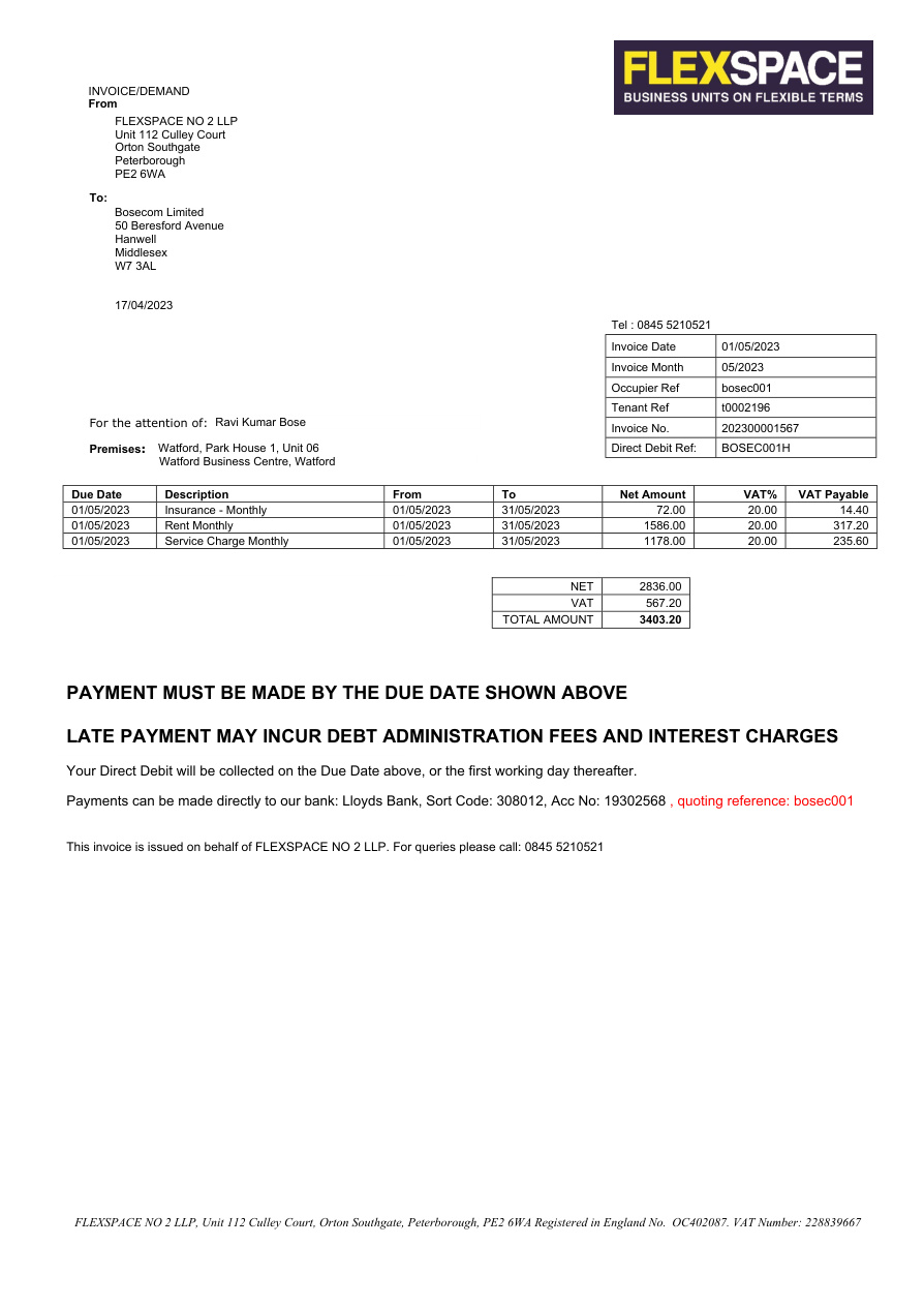 Preview: Defence Ex 4C — May rent invoice 17 Apr 2023