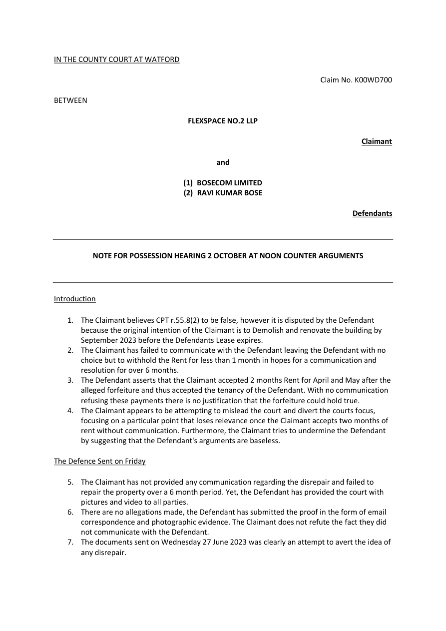 Preview: Note for possession hearing 2 Oct 2023 (counter)