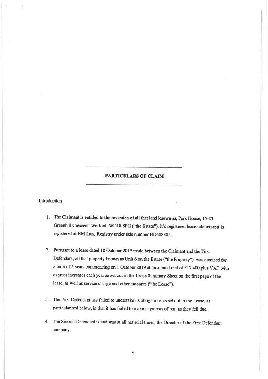 Preview: Flexspace — Particulars of the claim