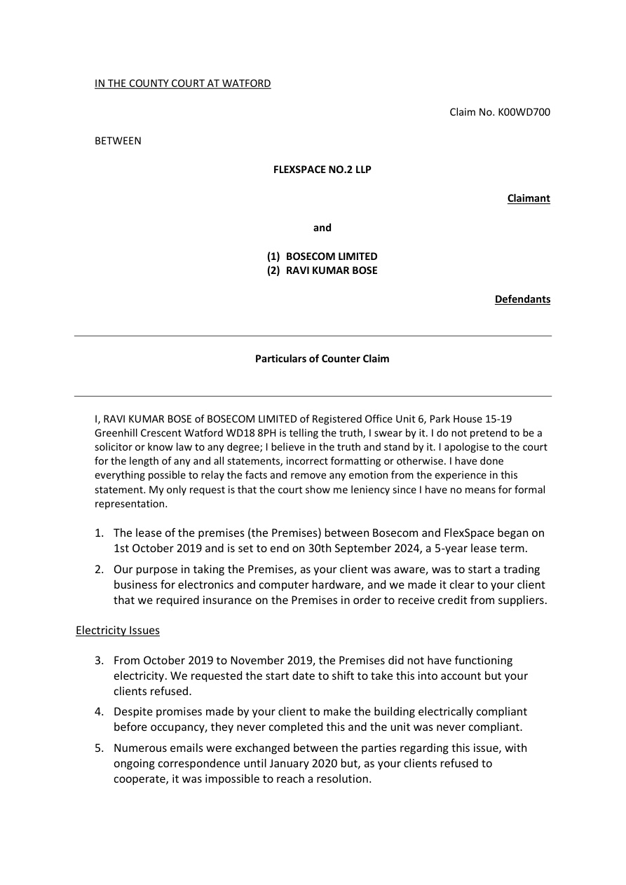 Preview: Particulars of Counterclaim (lease breaches pleaded)