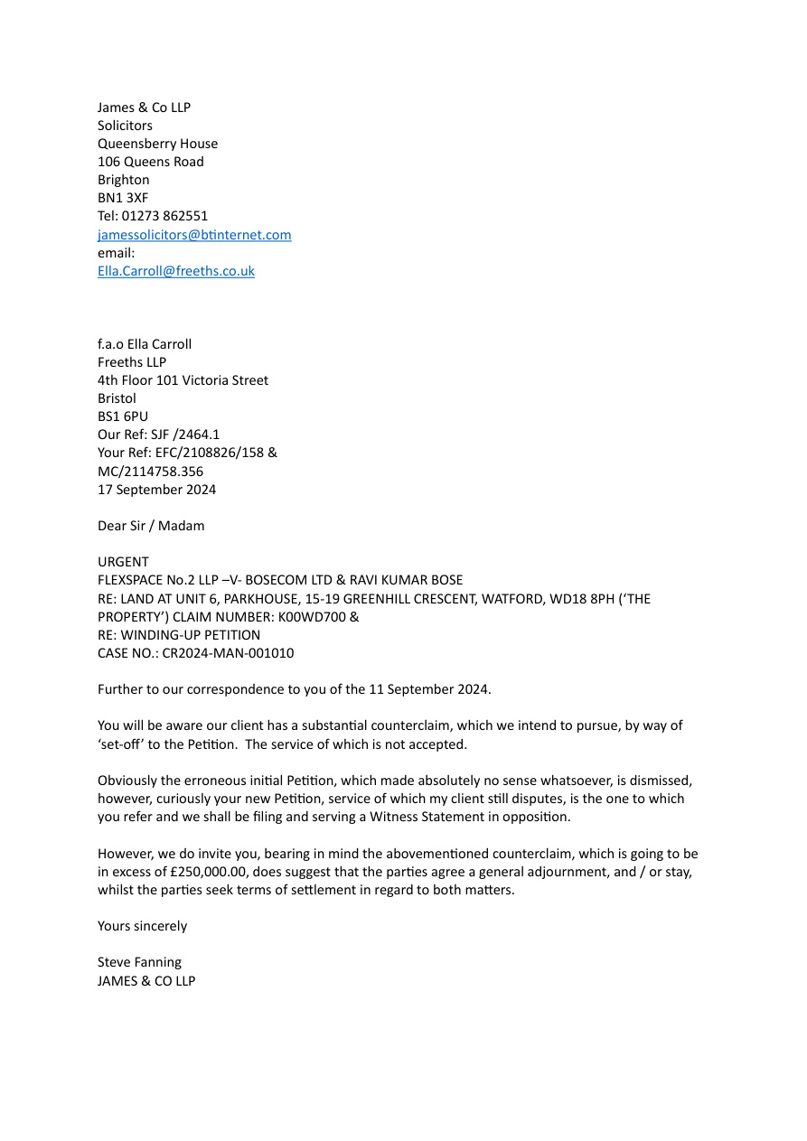 Preview: RB7 — Notification of Counterclaim to Freeths